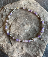 Load image into Gallery viewer, Cloudy Morning Beaded Anklet This anklet is made with high-quality Smoky Quartz, Rose Quartz, and Amethyst stones which bring love, peace, and serenity to the wearer. Zodiac Signs: Scorpio, Sagittarius, Capricorn, &amp; Taurus. Chakras: Root, Solar Plexus, He
