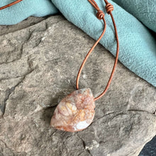 Load image into Gallery viewer, Venus Jasper Slide Knot Necklace This necklace is made with Venus Jasper gemstones which help ground and strengthen the wearer. Venus Jasper is a stone which inspires feelings of strength and stability in the wearer. Named after the Roman Goddess of of lo
