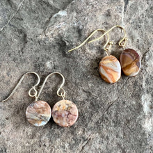 Load image into Gallery viewer, Venus Jasper Earrings These earrings are made with Venus Jasper gemstones which help ground and strengthen the wearer. Zodiac Signs: Leo, Virgo &amp; Scorpio. Chakras: Root. Handmade with authentic crystals &amp; gemstones in Minneapolis, MN.
