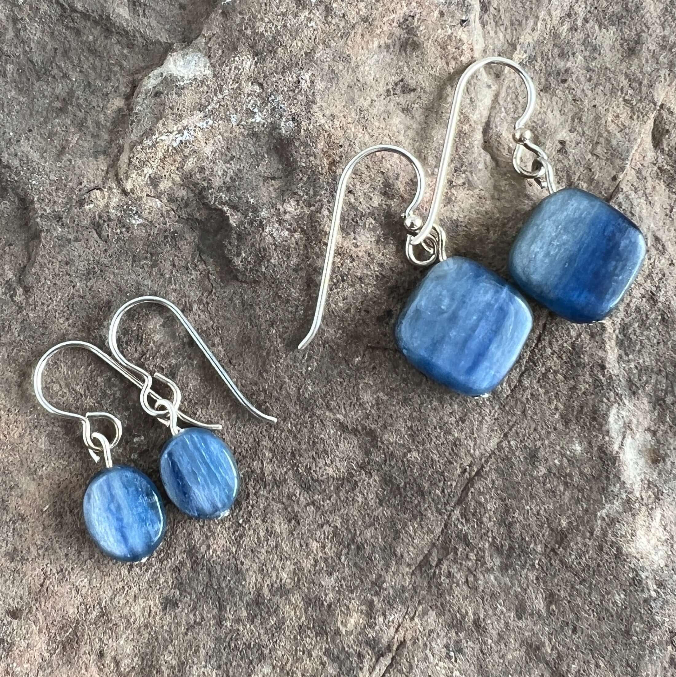 Kyanite Earrings These earrings are made with Kyanite gemstones which help in seeking truth through focus and logic. Zodiac Signs: Aries, Taurus & Libra. Chakras: All. Handmade with authentic crystals & gemstones in Minneapolis, MN.