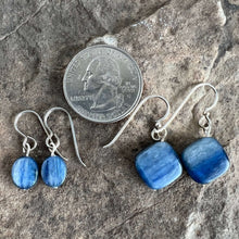 Load image into Gallery viewer, Kyanite Earrings These earrings are made with Kyanite gemstones which help in seeking truth through focus and logic. Zodiac Signs: Aries, Taurus &amp; Libra. Chakras: All. Handmade with authentic crystals &amp; gemstones in Minneapolis, MN.
