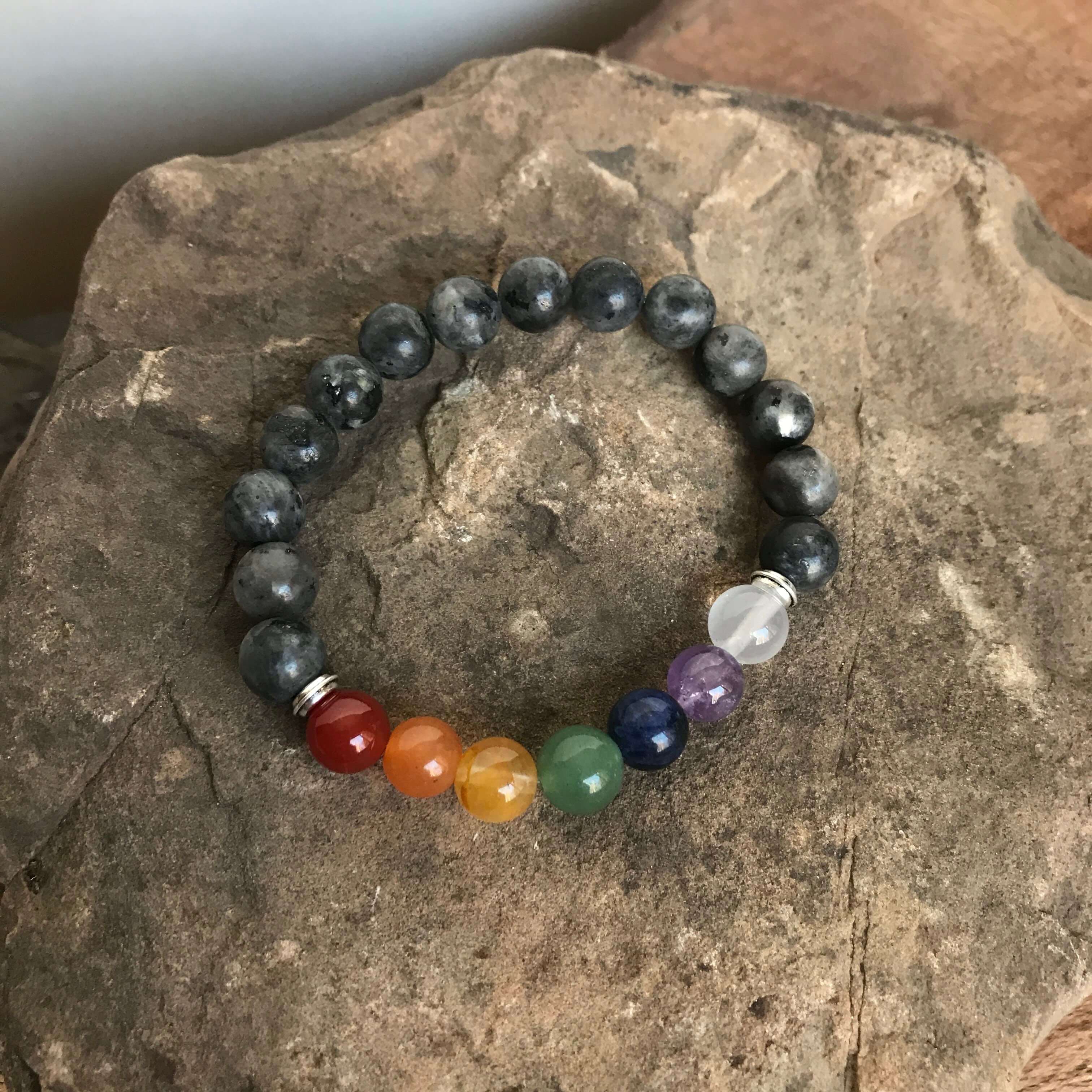 Chakra Bead Bracelet The chakras are energy centers located in the body and are represented by colors of the rainbow. The stones in the bracelet will help you feel balanced and centered. Handmade with authentic crystals and gemstones in Minneapolis, MN.