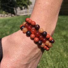 Load image into Gallery viewer, Bracelet stack with Red Jasper, Red Agate, and Orange Carnelian
