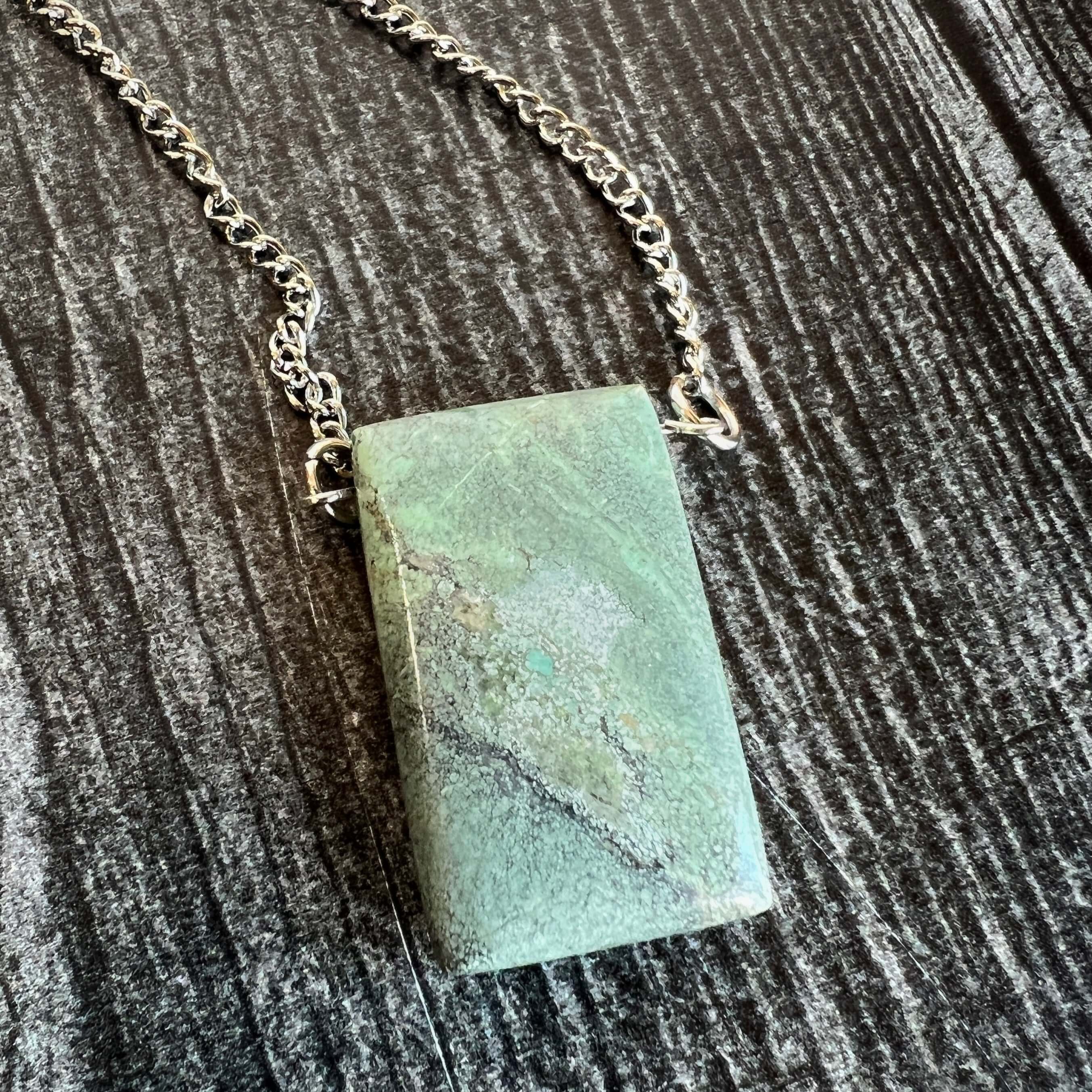 Turquoise Pendant Necklace This necklace is made with high-quality Turquoise gemstones which bring peace and alignment to the wearer. Zodiac Sign: Sagittarius. Chakras: Heart & Throat. Handmade with authentic crystals & gemstones in Minneapolis, MN.
