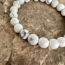 Load image into Gallery viewer, Howlite Bead Bracelet This bracelet is made with high-quality Howlite stones which bring calm and patience to the wearer. Zodiac Signs: Gemini and Virgo. Chakras: All. Handmade with authentic crystals &amp; gemstones in Minneapolis, MN
