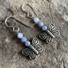 Load image into Gallery viewer, Devon&#39;s Butterfly Earrings These earrings are made with genuine Tanzanite stones with a pewter Butterfly. All profits from the sale of these earrings will be donated to the Pediatric Heart Program at Children&#39;s Hospital MN in memory of Devon Jenson, the h
