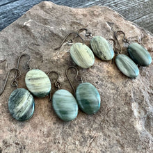 Load image into Gallery viewer, Green Line Jasper Earrings
