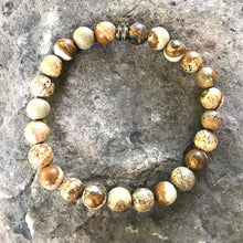 Load image into Gallery viewer, Picture Jasper Bracelet Picture Jasper is used to stimulate creative visualization. Creates harmony, balance and positive energy flow especially in business pursuits. Releases knowledge into consciousness. Zodiac Signs: Aries and Virgo Chakras: Root Mater

