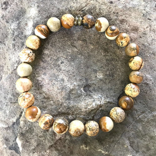 Picture Jasper 8mm bracelet with bronze bead