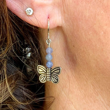 Load image into Gallery viewer, Devon&#39;s Butterfly Earrings These earrings are made with genuine Tanzanite stones with a pewter Butterfly. All profits from the sale of these earrings will be donated to the Pediatric Heart Program at Children&#39;s Hospital MN in memory of Devon Jenson, the h
