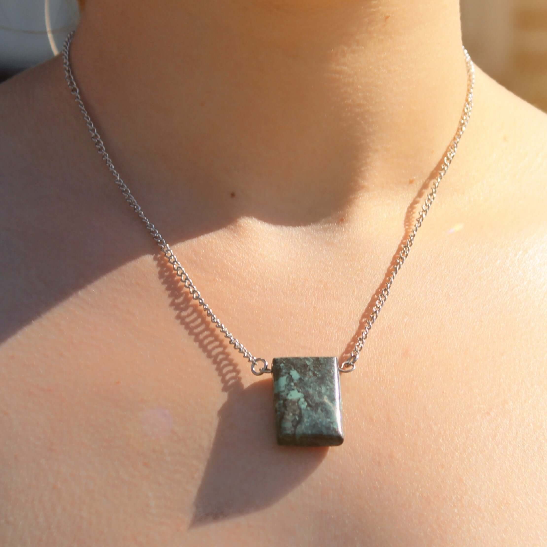 Turquoise Pendant Necklace This necklace is made with high-quality Turquoise gemstones which bring peace and alignment to the wearer. Zodiac Sign: Sagittarius. Chakras: Heart & Throat. Handmade with authentic crystals & gemstones in Minneapolis, MN.